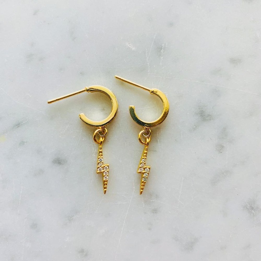 14k Gold Lightning Bolt Earring Huggies